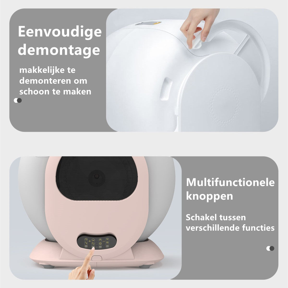 Tailfriends® Automatische Kattenbak - Zelfreinigende Kattenbak - Inclusief App-65L-grijs/wit