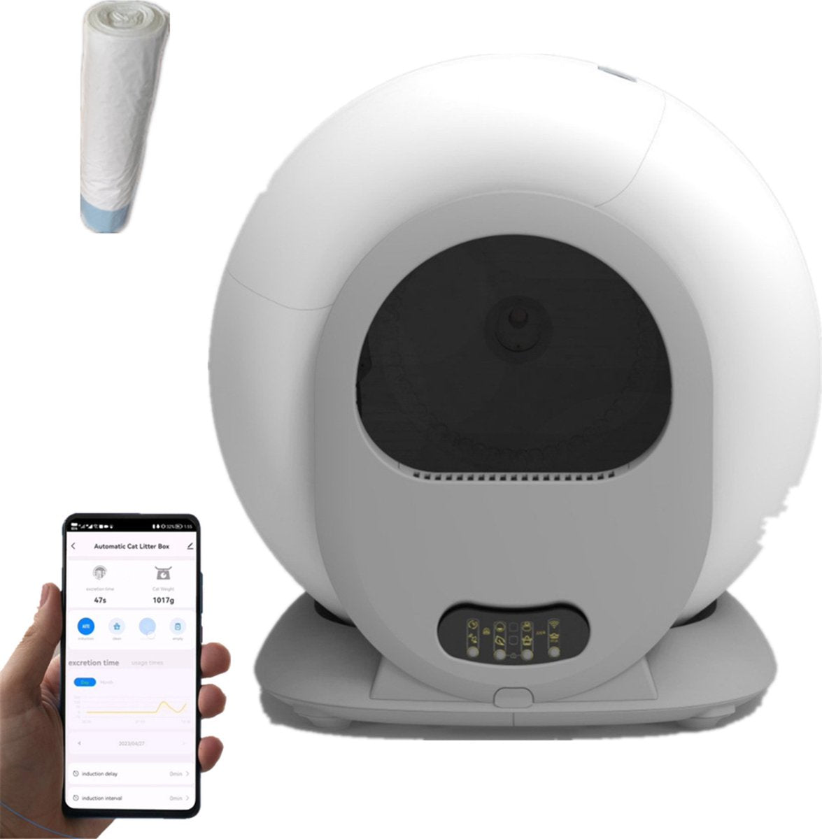 Tailfriends® Automatische Kattenbak - Zelfreinigende Kattenbak - Inclusief App-65L-grijs/wit
