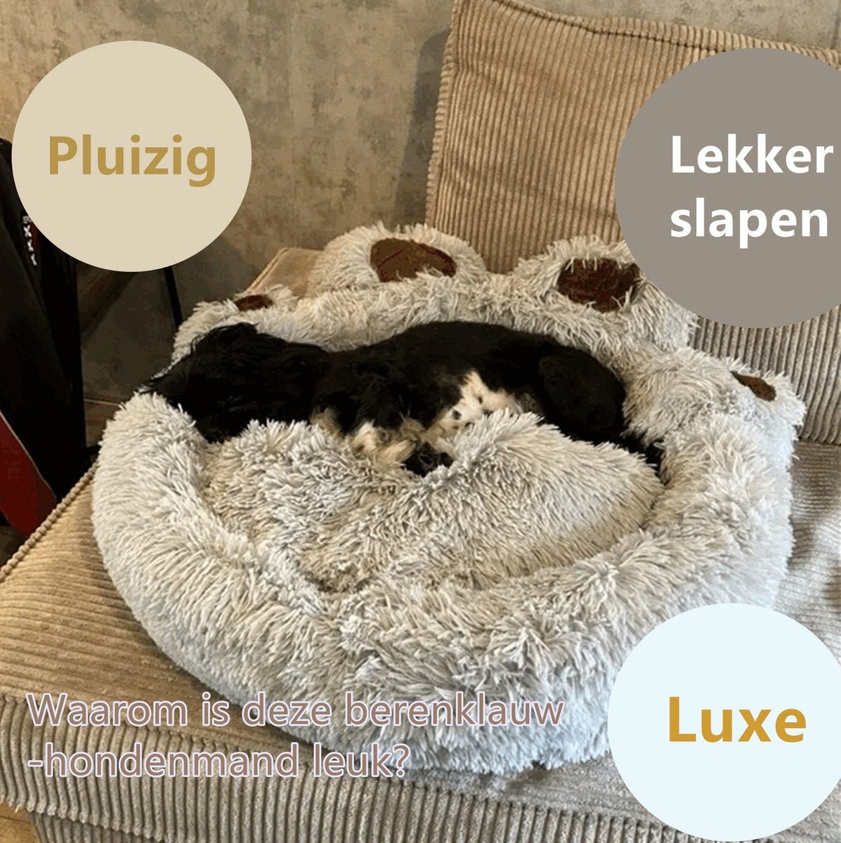 Tailfriends hondenmand-hondenkussen voor honden- luxe Hondenbed berenklauw -Zachte Haren-grijs-70cm