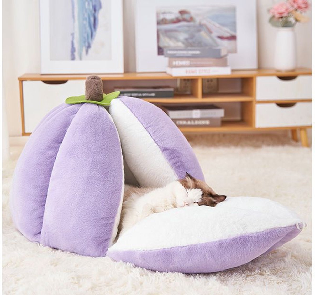 Tailfriends kattenmand-mangosteen kattenhuisje-hondmanden--lila/wit-40*38cm-L