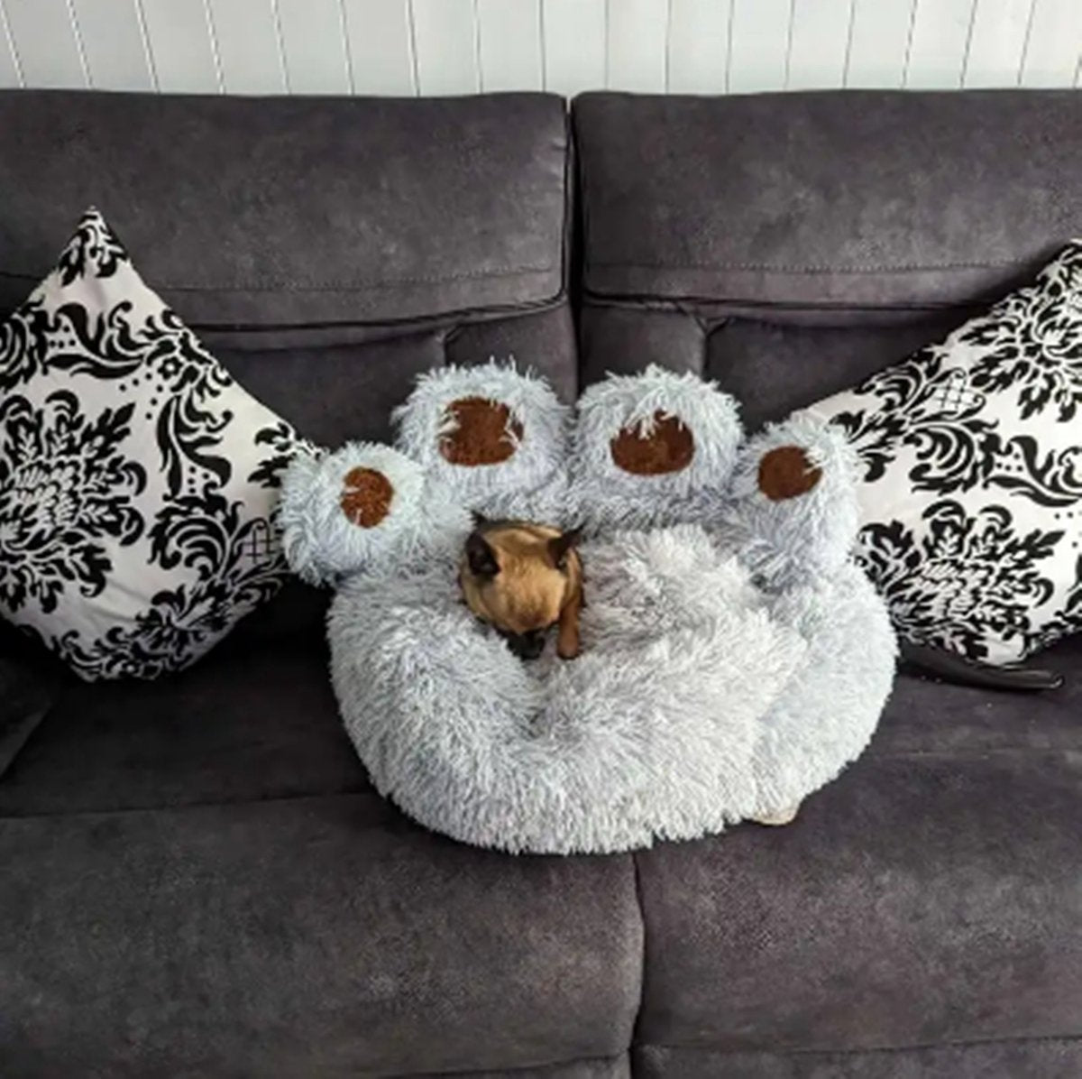 Tailfriends® Hundekorb - Hundekissen für Hunde - Luxus Hundebett Bärenklaue - Soft Hair - grau - 60cm
