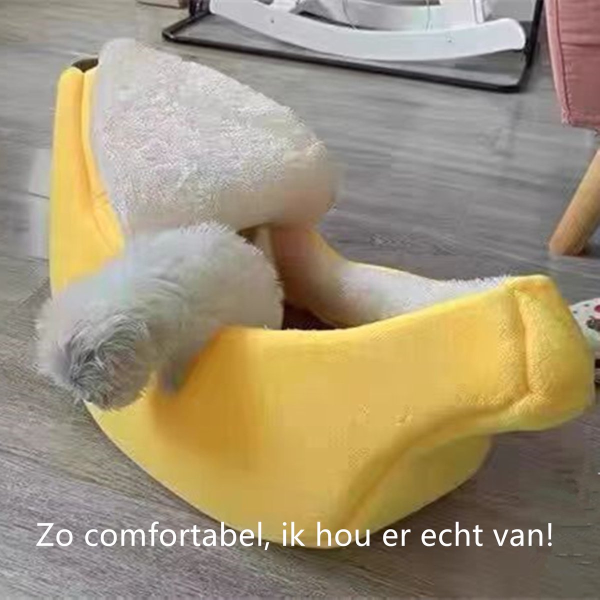Tailfriends® banaan kattenmand- kattenmat- hondenmand-dog bed--geel met wit inhoud-maat XL-80*30*24cm