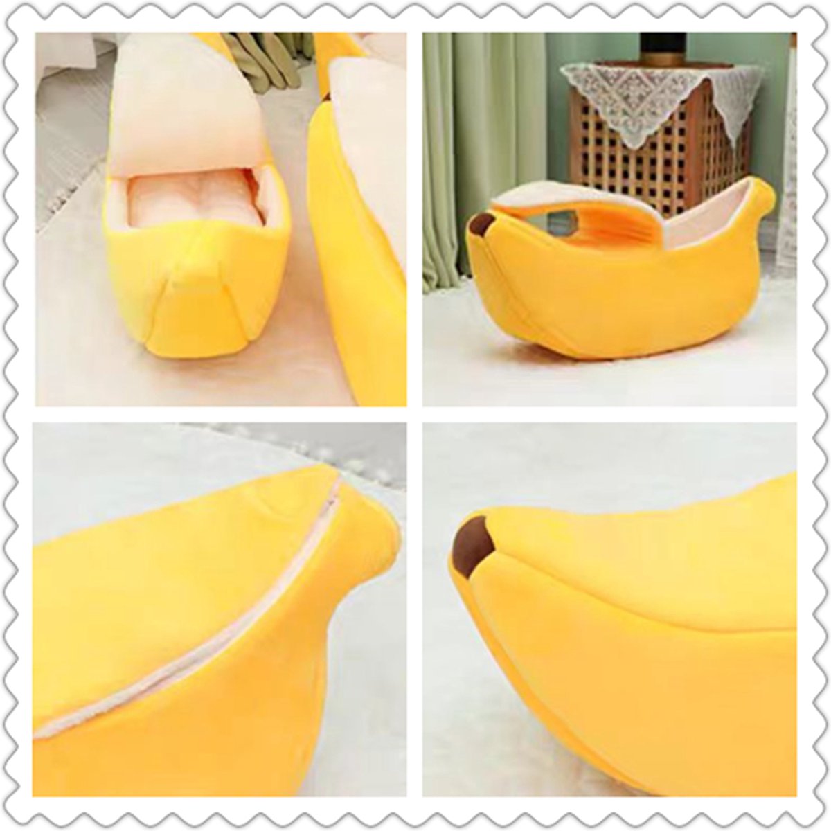 Tailfriends® banaan kattenmand- kattenmat- hondenmand-dog bed--geel met wit inhoud-maat XL-80*30*24cm