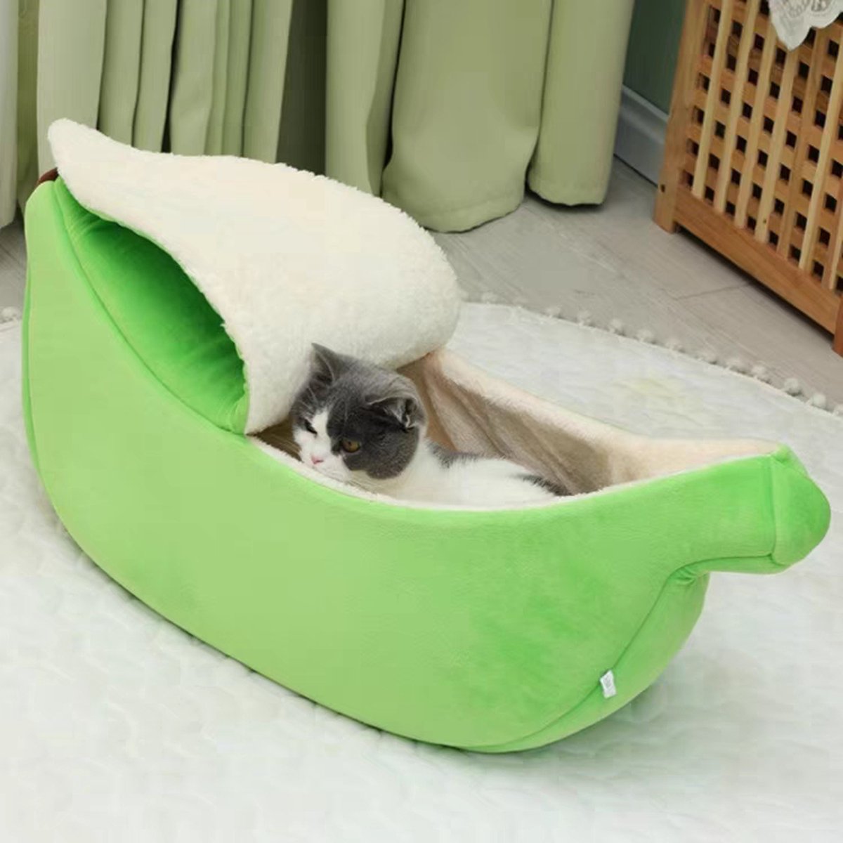 Tailfriends® banaan kattenmand- kattenmat- honden mand-dog bed-groen met wit inhoud-maat L-75*25*26cm