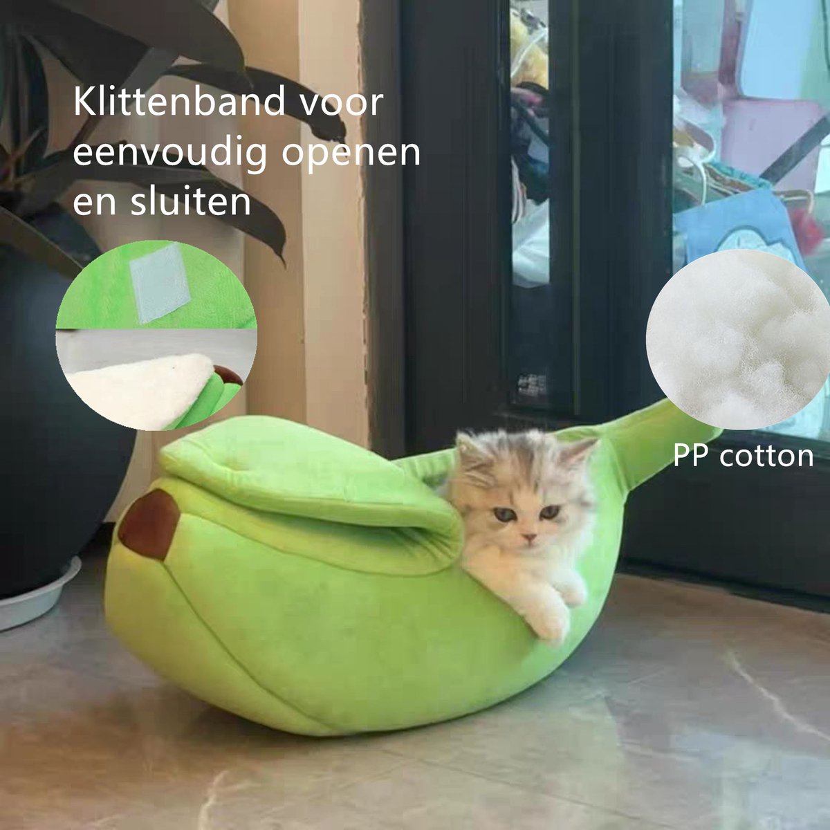 Tailfriends® banaan kattenmand- kattenmat- honden mand-dog bed-groen met wit inhoud-maat L-75*25*26cm