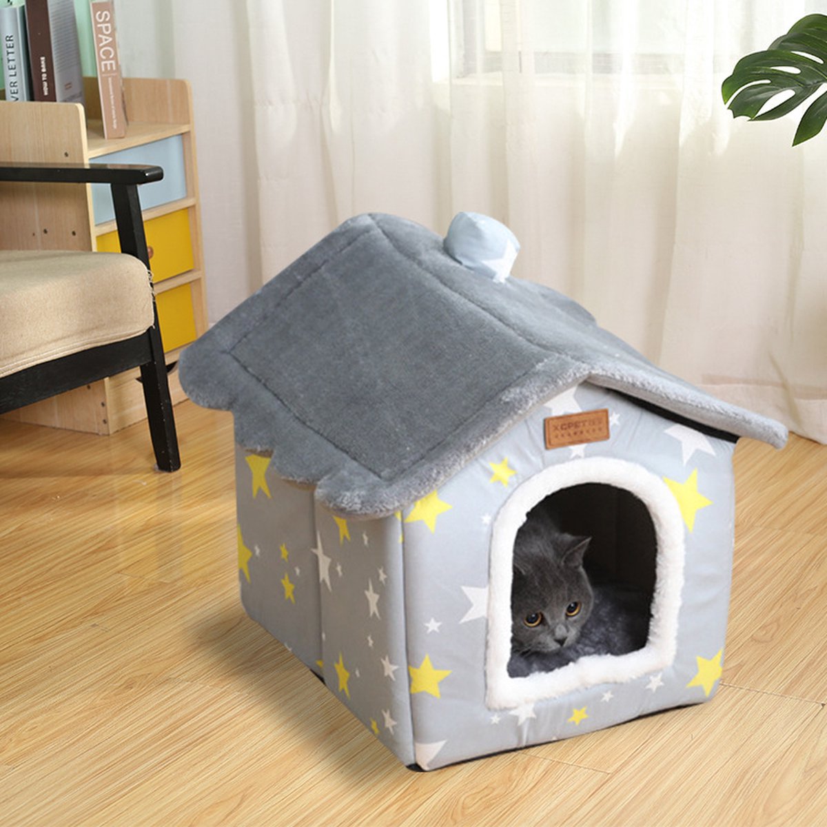 Tailfriends® katten-/hondhuisje-kattenmaand-hondenmand-grijs-maat L- 46*37*40 cm