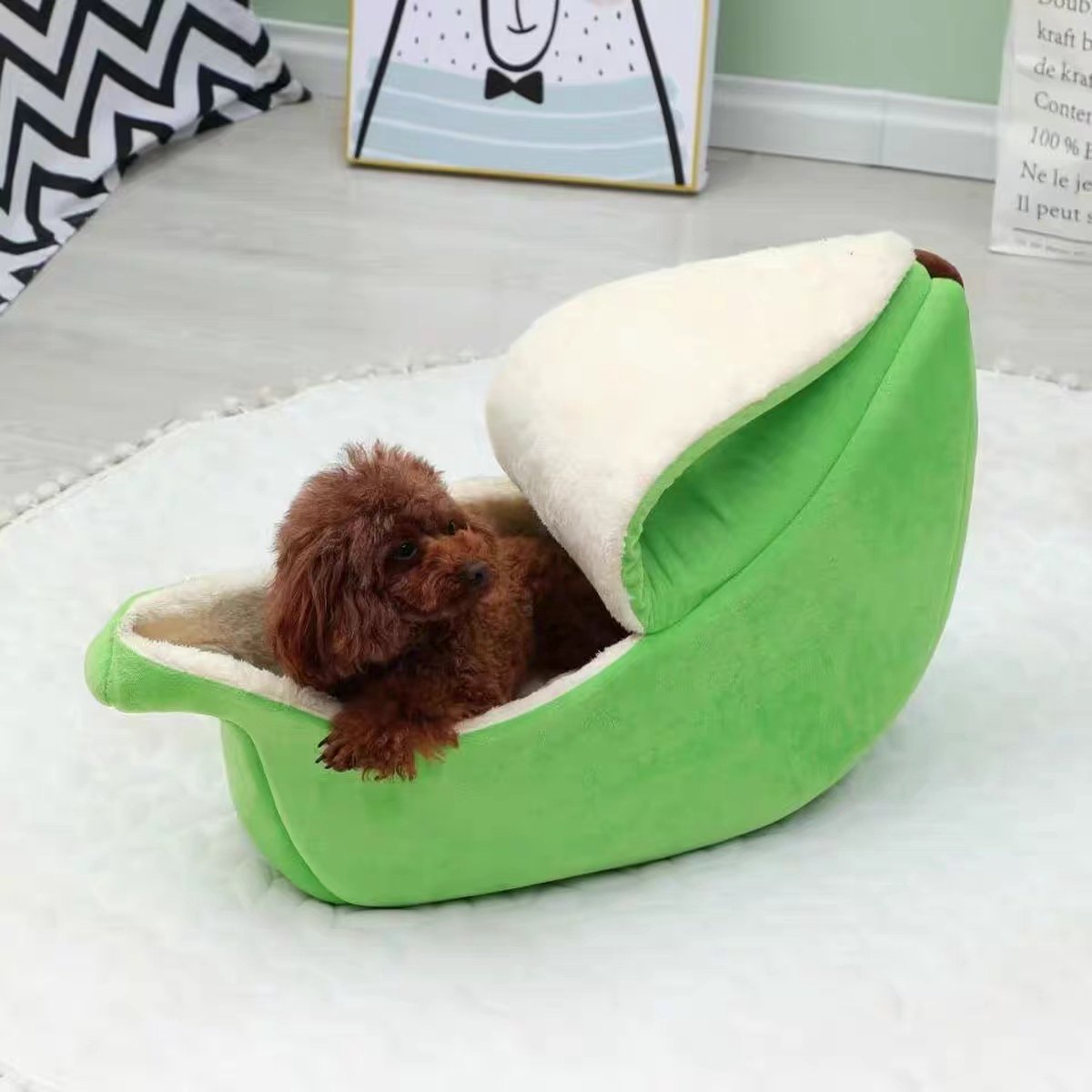 Tailfriends® banaan kattenmand- kattenmat- honden mand-dog bed-groen met wit inhoud-maat L-75*25*26cm