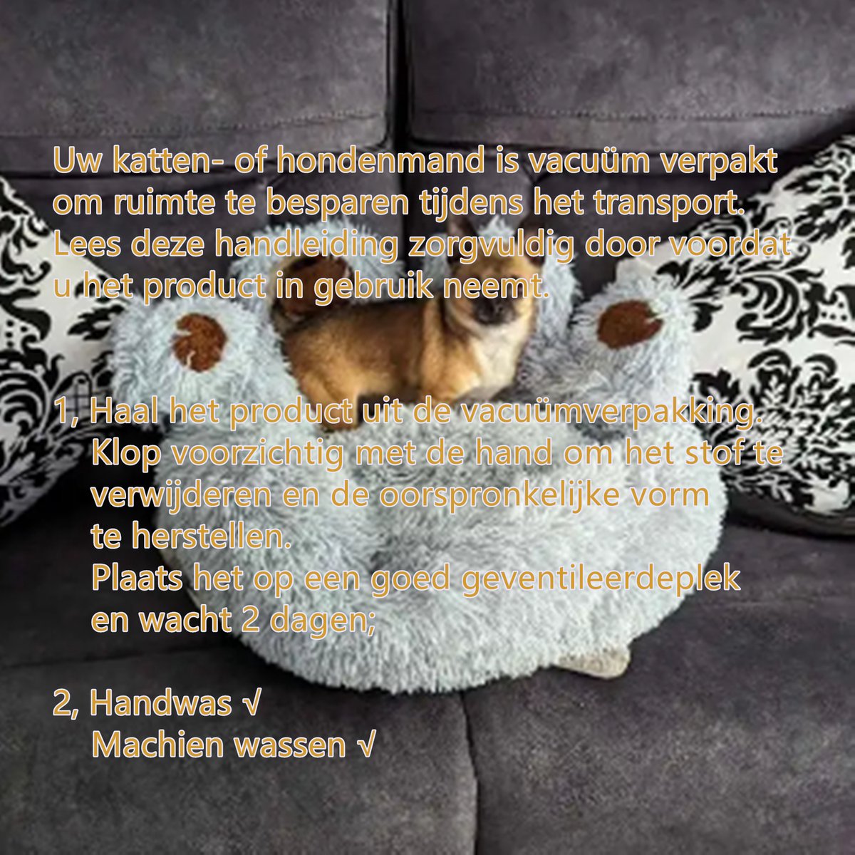 Tailfriends® Hundekorb - Hundekissen für Hunde - Luxus Hundebett Bärenklaue - Soft Hair - grau - 60cm
