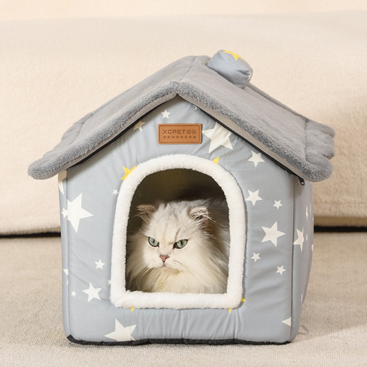 Tailfriends® katten-/hondhuisje-kattenmaand-hondenmand-grijs-maat L- 46*37*40 cm