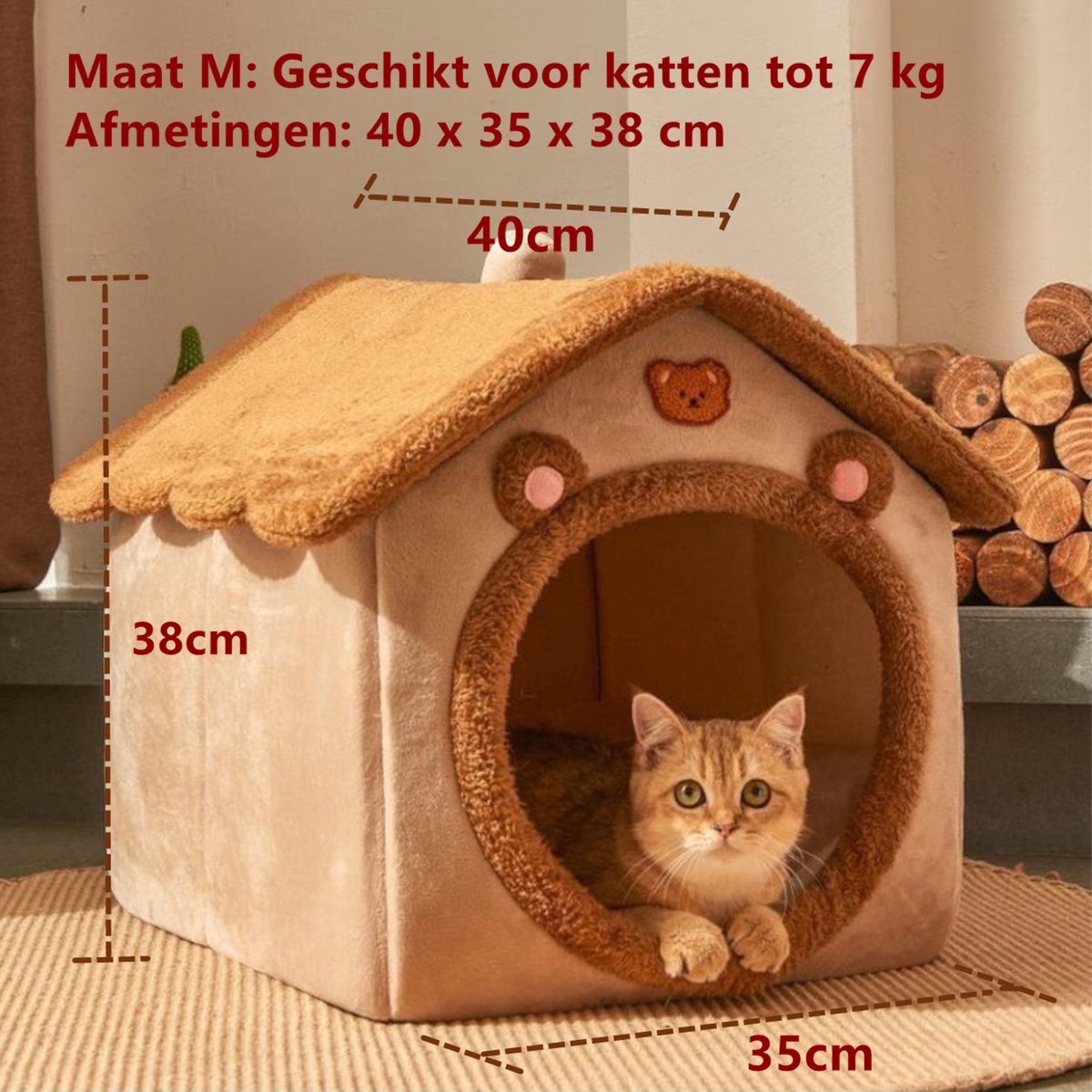 Tailfriends hondenmand-kattenmaand- kattenhusje-hondhuisje-hondenkussen--Wasbaar Hondenmanden-warmtemat-voor honden en katten-kattenmaand-dog bed-kattenkussen-Bruin-M- 40 x 35 x 38 cm