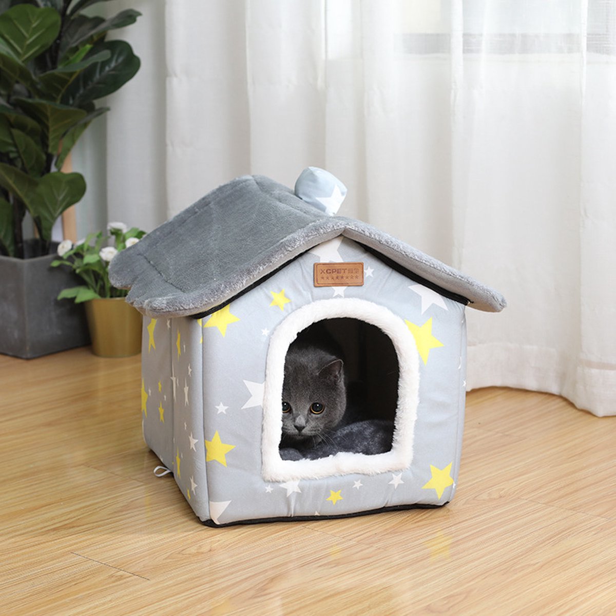 Tailfriends® katten-/hondhuisje-kattenmaand-hondenmand-grijs-maat L- 46*37*40 cm