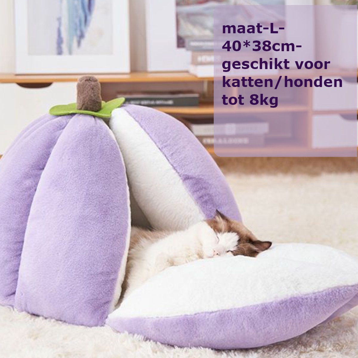 Tailfriends kattenmand-mangosteen kattenhuisje-hondmanden--lila/wit-40*38cm-L
