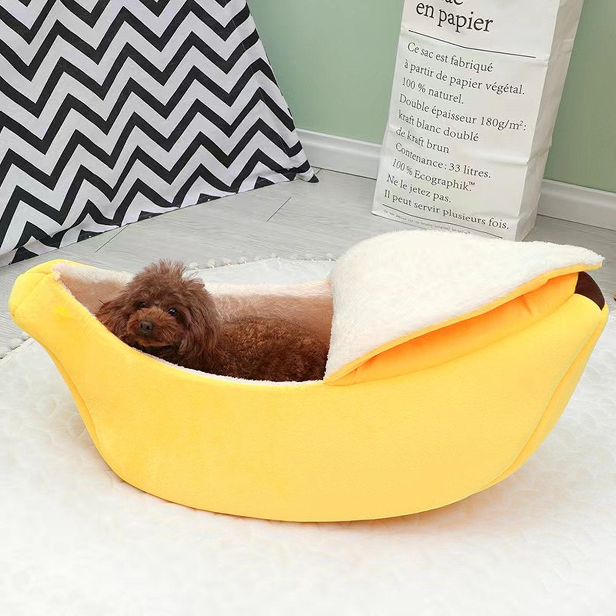Tailfriends® banaan kattenmand- kattenmat- hondenmand-dog bed--geel met wit inhoud-maat XL-80*30*24cm