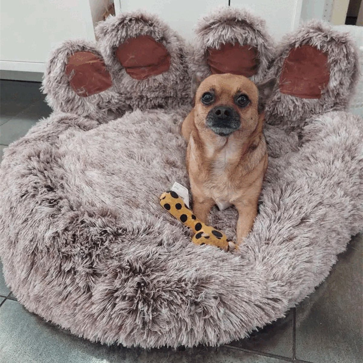 Tailfriends® Hundekorb - Hundekissen für Hunde - Luxus Hundebett Bärenklaue - Softes Harenl - Beige - 110cm