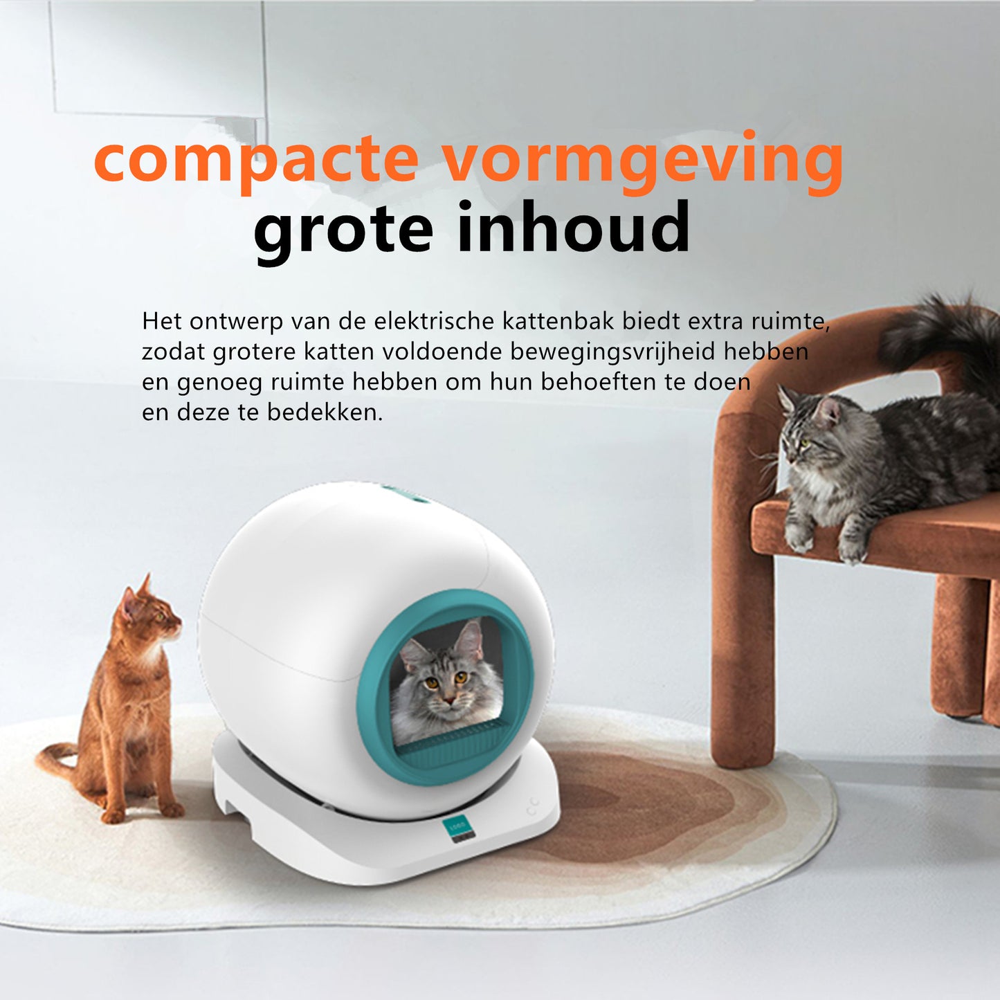 Tailfriends® Automatische Kattenbak - Zelfreinigende Kattenbak - Inclusief App-65L-groen/wit