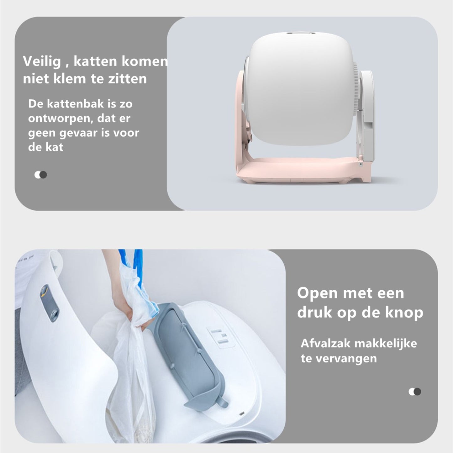 Tailfriends® Automatische Kattenbak - Zelfreinigende Kattenbak - Inclusief App-65L-grijs/wit