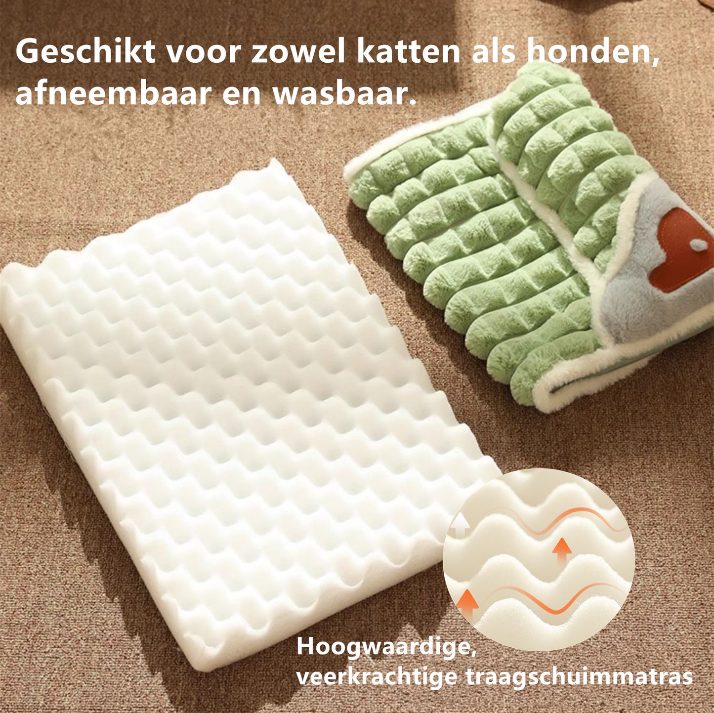 Tailfriends Orthopedisch hondenbed met kussen-Luxe Honden Mand & Bed-Benchkussen- Hondenkussen-wit/groen– L 60cm X 40cm