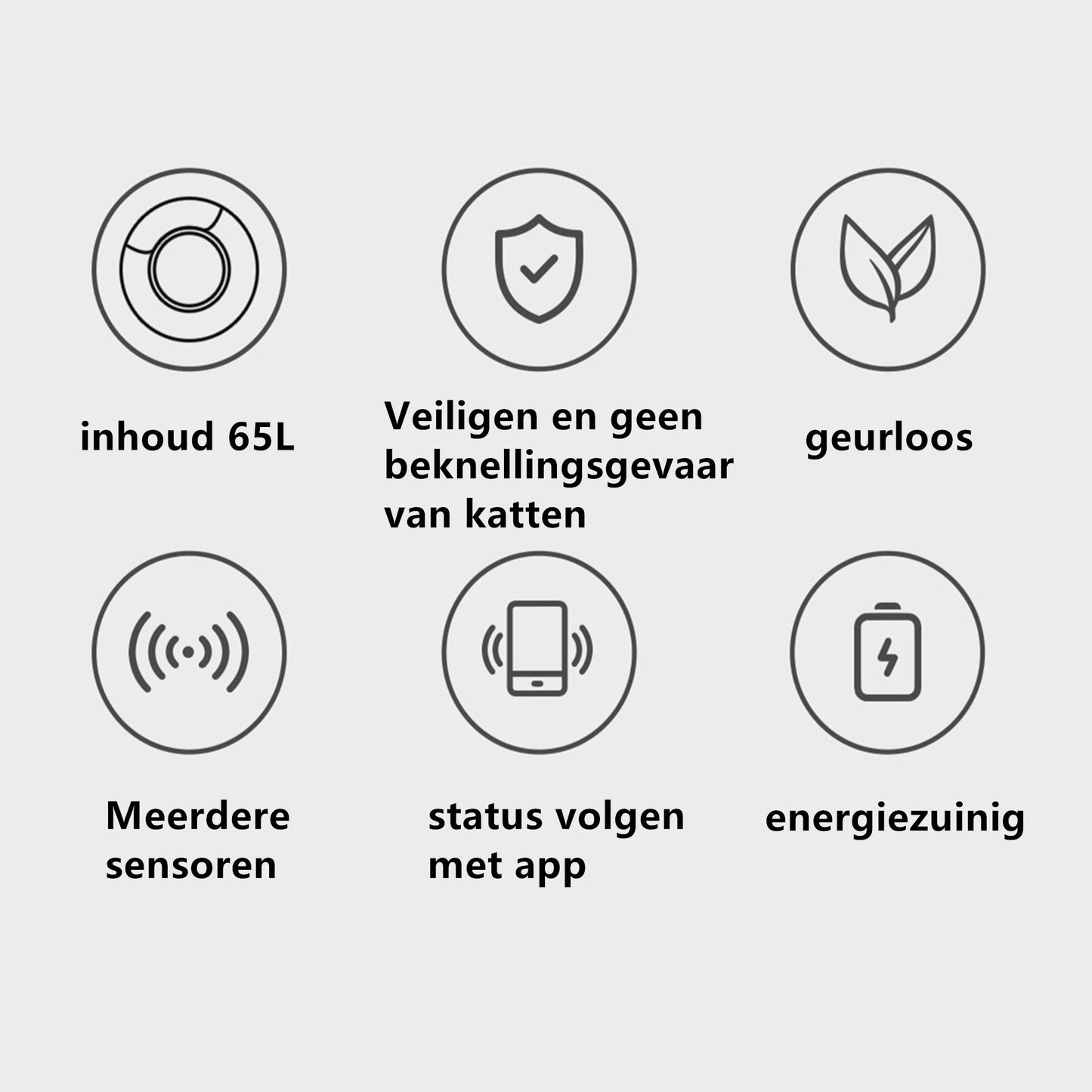 Tailfriends® Automatische Kattenbak - Zelfreinigende Kattenbak - Inclusief App-65L-grijs/wit