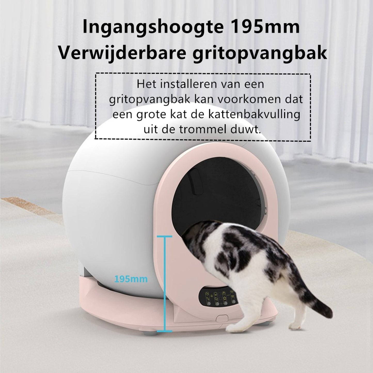 Tailfriends® Automatische Kattenbak - Zelfreinigende Kattenbak - Inclusief App-65L-grijs/wit