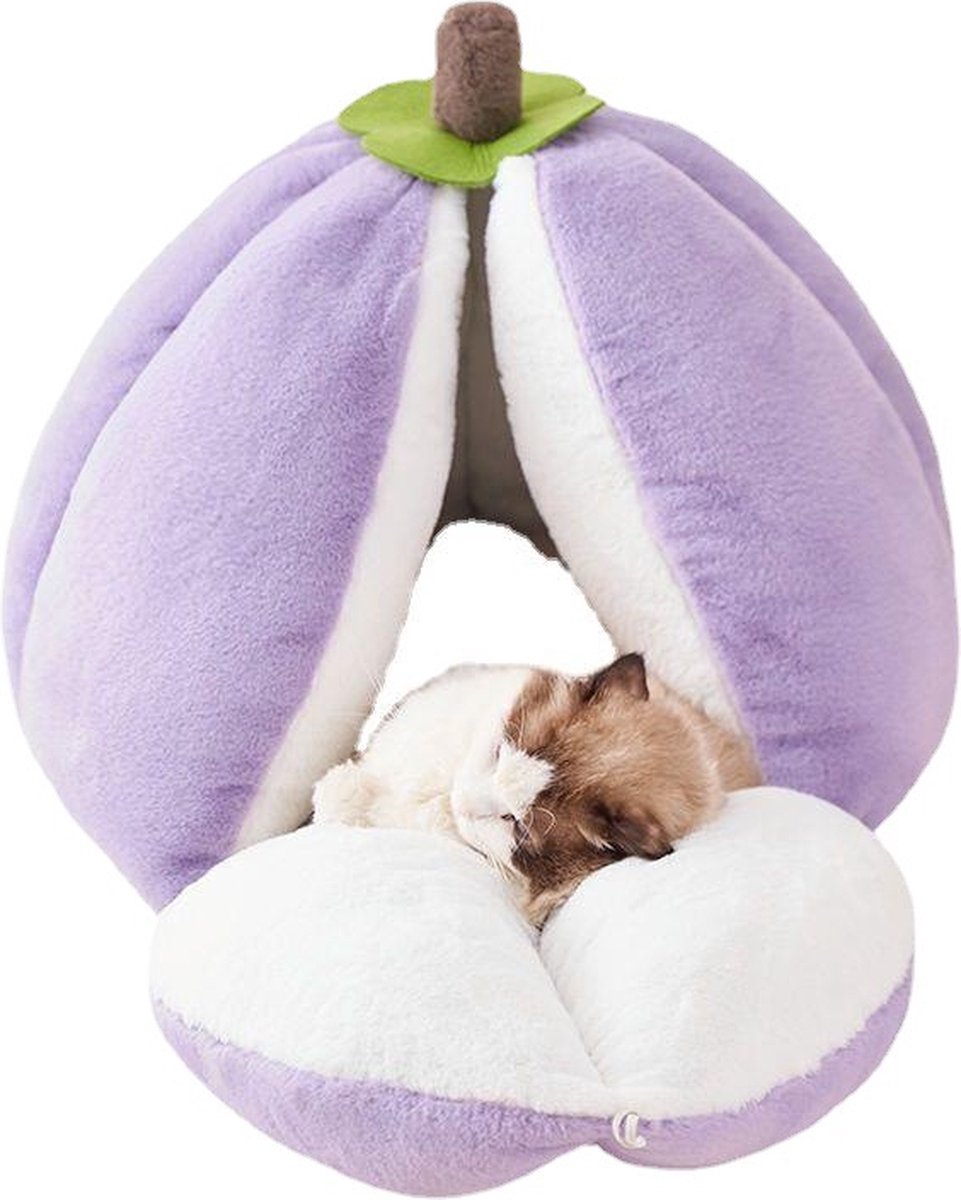 Tailfriends kattenmand-mangosteen kattenhuisje-hondmanden--lila/wit-40*38cm-L