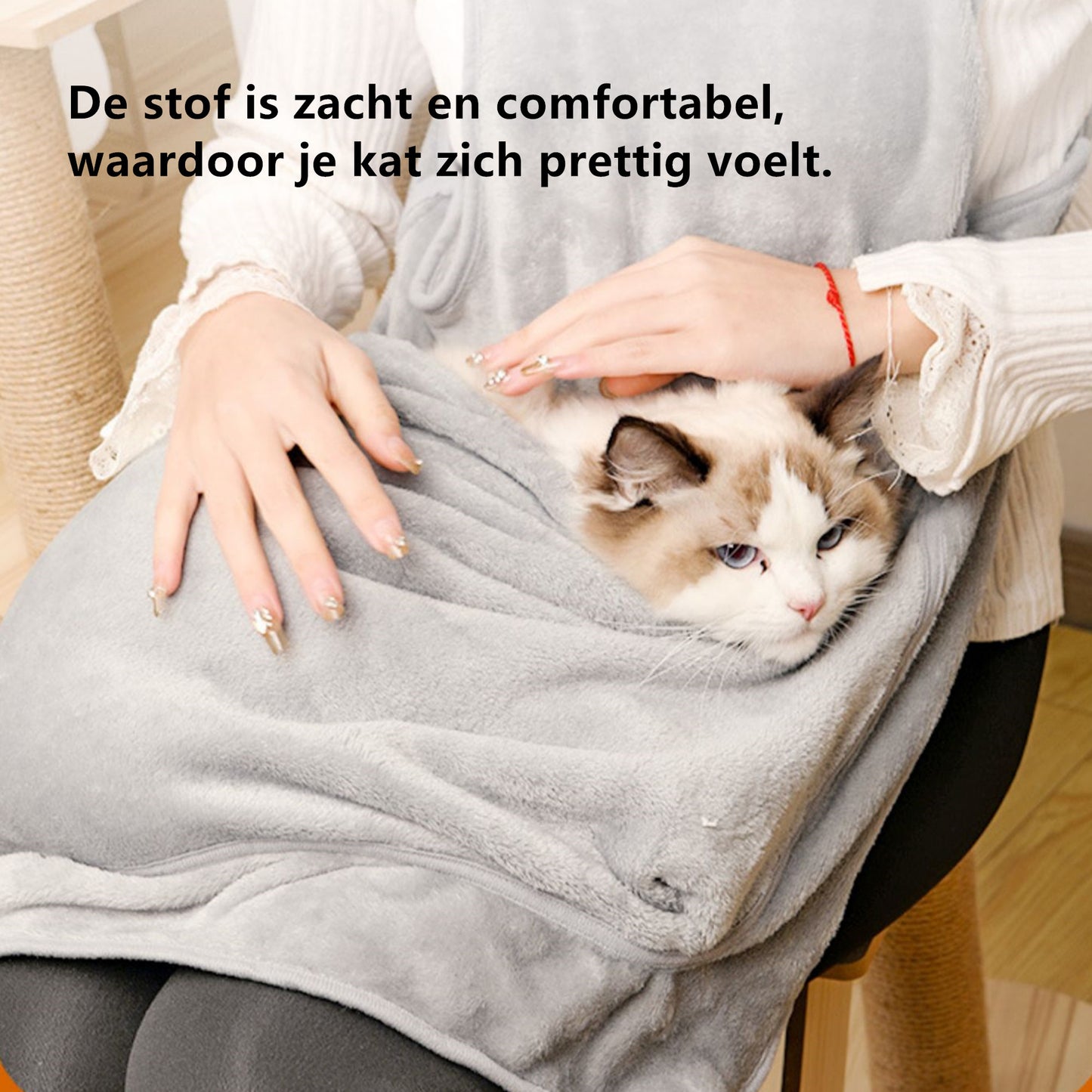 Tailfriends ® schort voor spelen met katten-max 7.5kg-grijs-roze-74cm*70cm