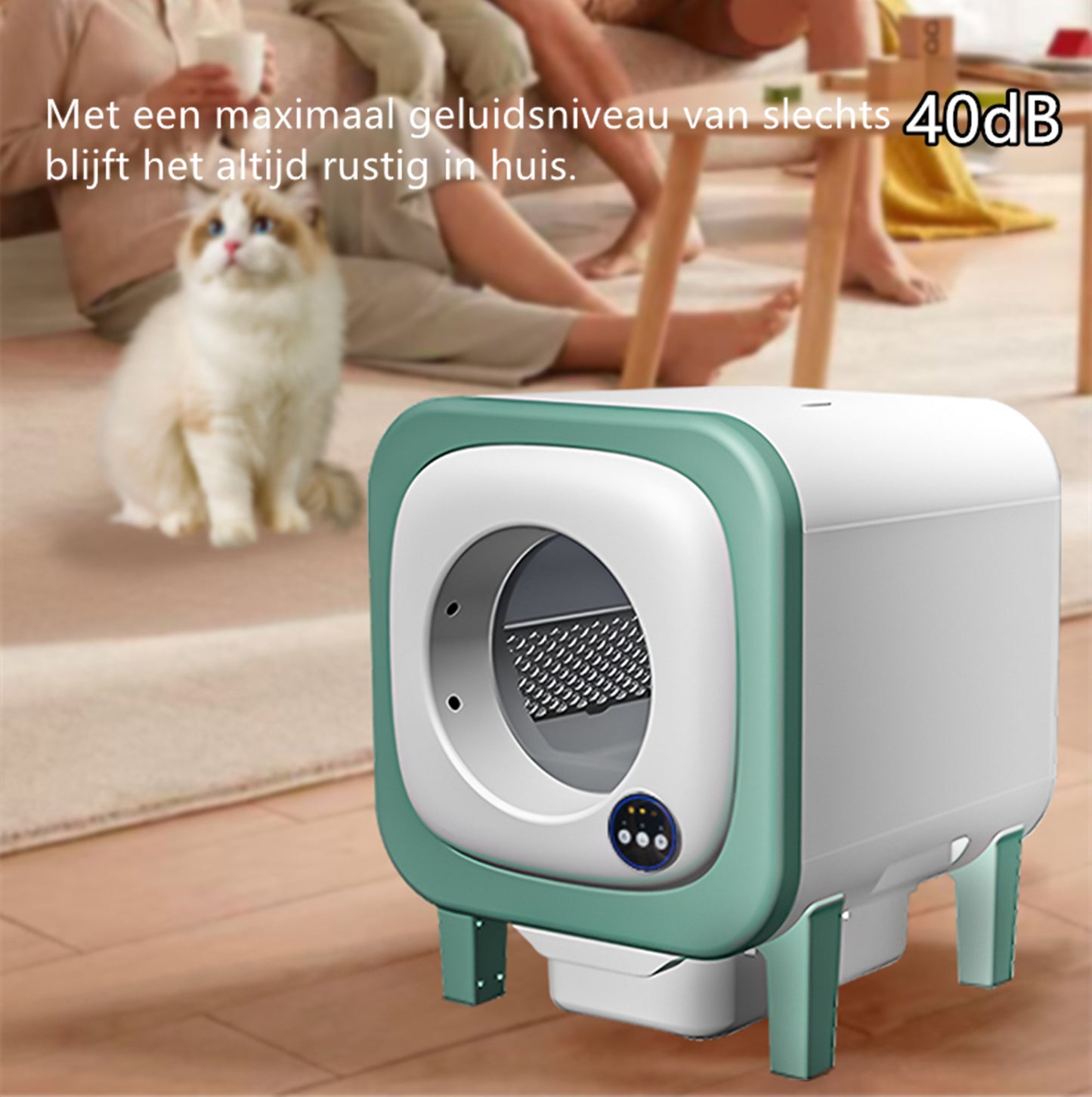 Tailfriends® Automatische Kattenbak - Zelfreinigende Kattenbak --ook geschikt voor grote katten kattenbak voor Maine Coons- Inclusief App-72L-groen/wit-WIFI-video