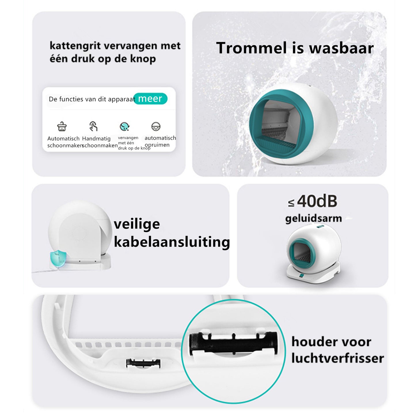 Tailfriends® Automatische Kattenbak - Zelfreinigende Kattenbak - Inclusief App-65L-groen/wit