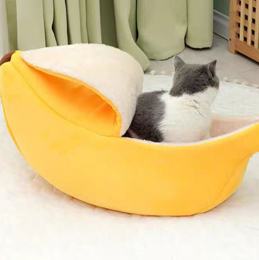 Tailfriends® banaan kattenmat- hondenmand-dog bed-geel met wit inhoud-maat M-55*21*20cm