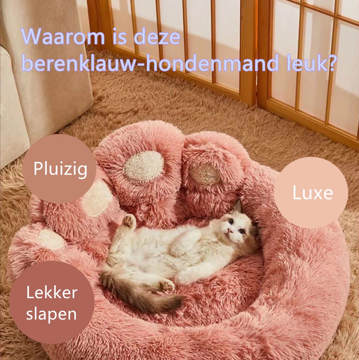 Tailfriends hondenmand-hondenkussen voor honden-luxe Hondenbed berenklauw -Zachte Haren-roos-60cm
