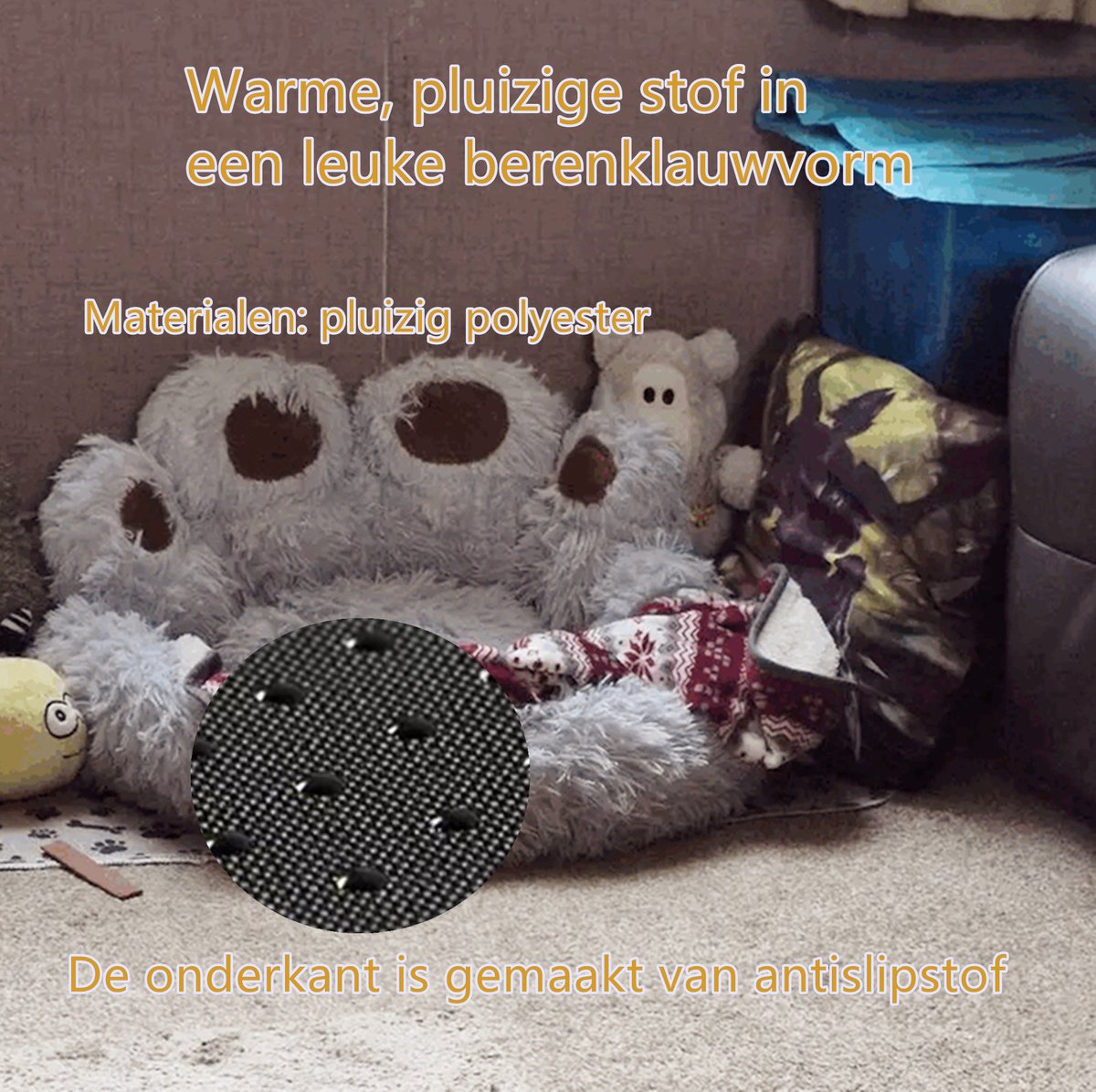 Tailfriends® hondenmand-hondenkussen voor honden-luxe Hondenbed berenklauw -Zachte Haren-grijs-60cm