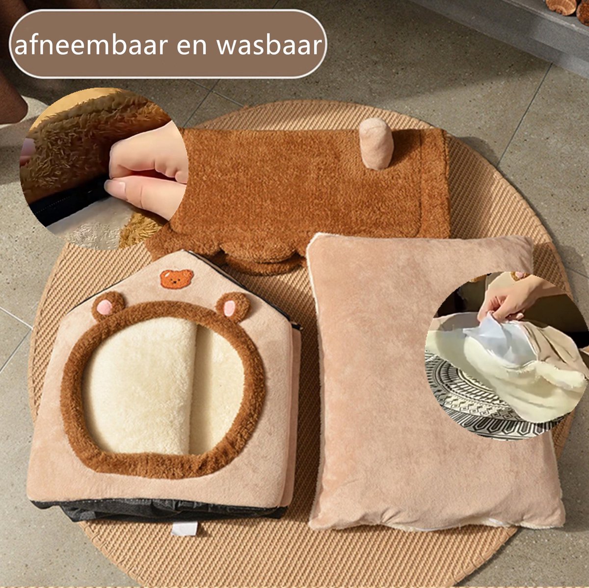 Tailfriends hondenmand-kattenmaand- kattenhusje-hondhuisje-hondenkussen--Wasbaar Hondenmanden-warmtemat-voor honden en katten-kattenmaand-dog bed-kattenkussen-Bruin-L-45*40*45cm