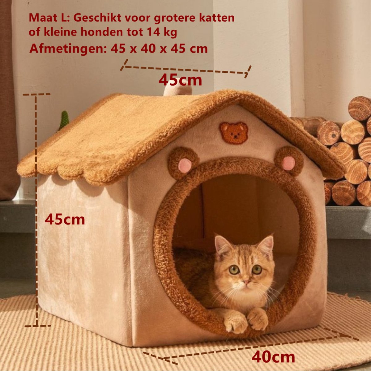 Tailfriends hondenmand-kattenmaand- kattenhusje-hondhuisje-hondenkussen--Wasbaar Hondenmanden-warmtemat-voor honden en katten-kattenmaand-dog bed-kattenkussen-Bruin-L-45*40*45cm