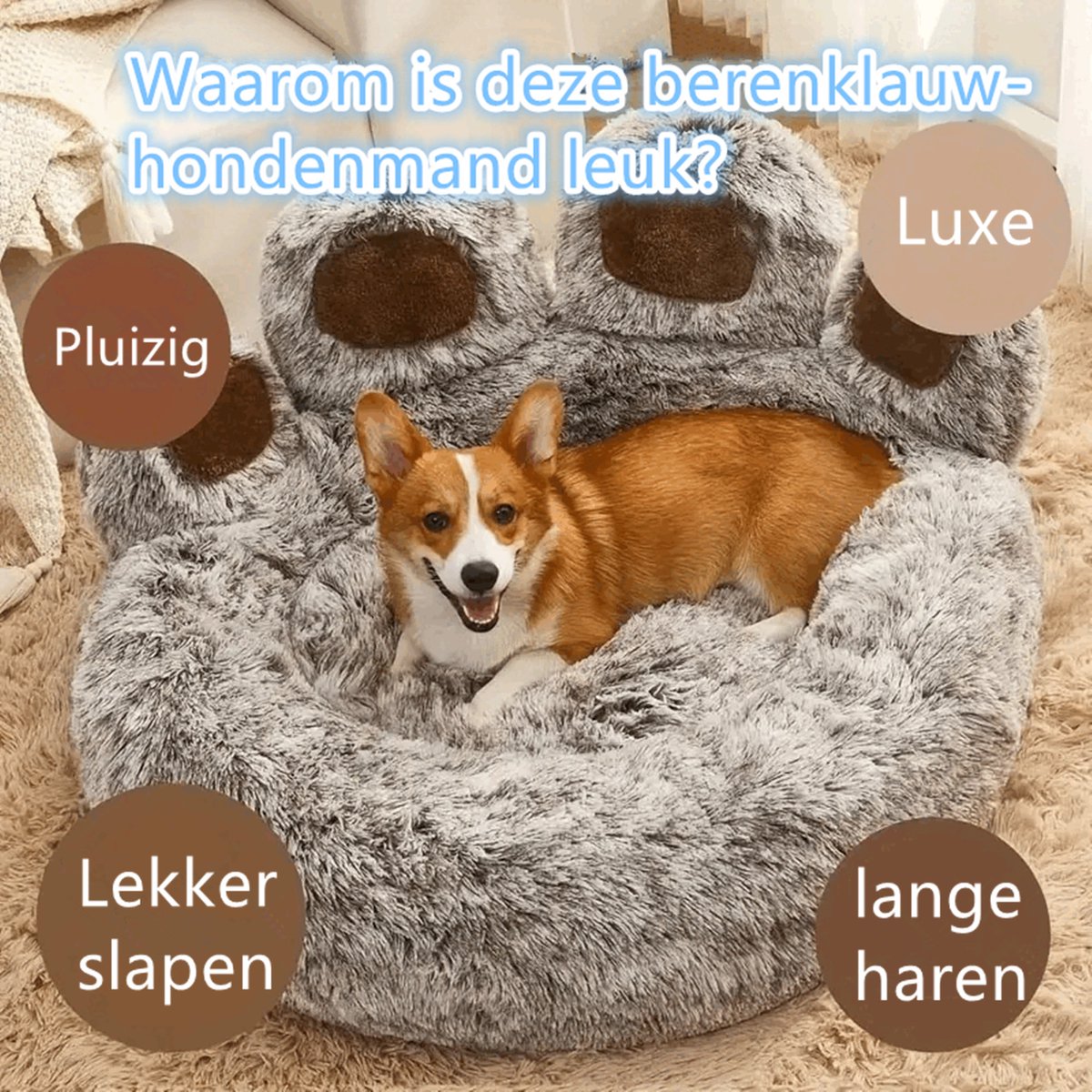 Tailfriends® hondenmand-hondenkussen voor honden-luxe Hondenbed berenklauw -Zachte Haren-Beige-70cm