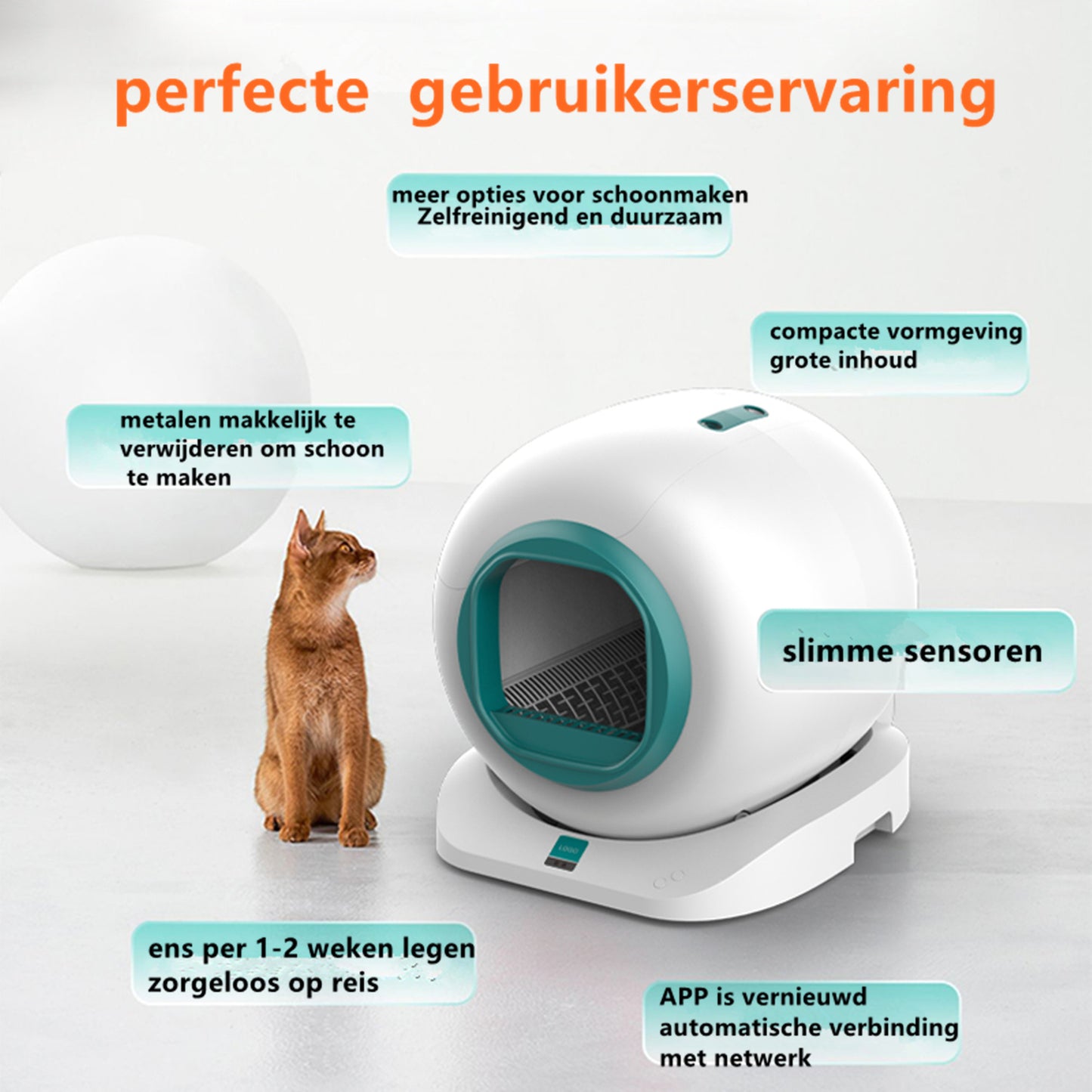 Tailfriends® Automatische Kattenbak - Zelfreinigende Kattenbak - Inclusief App-65L-groen/wit