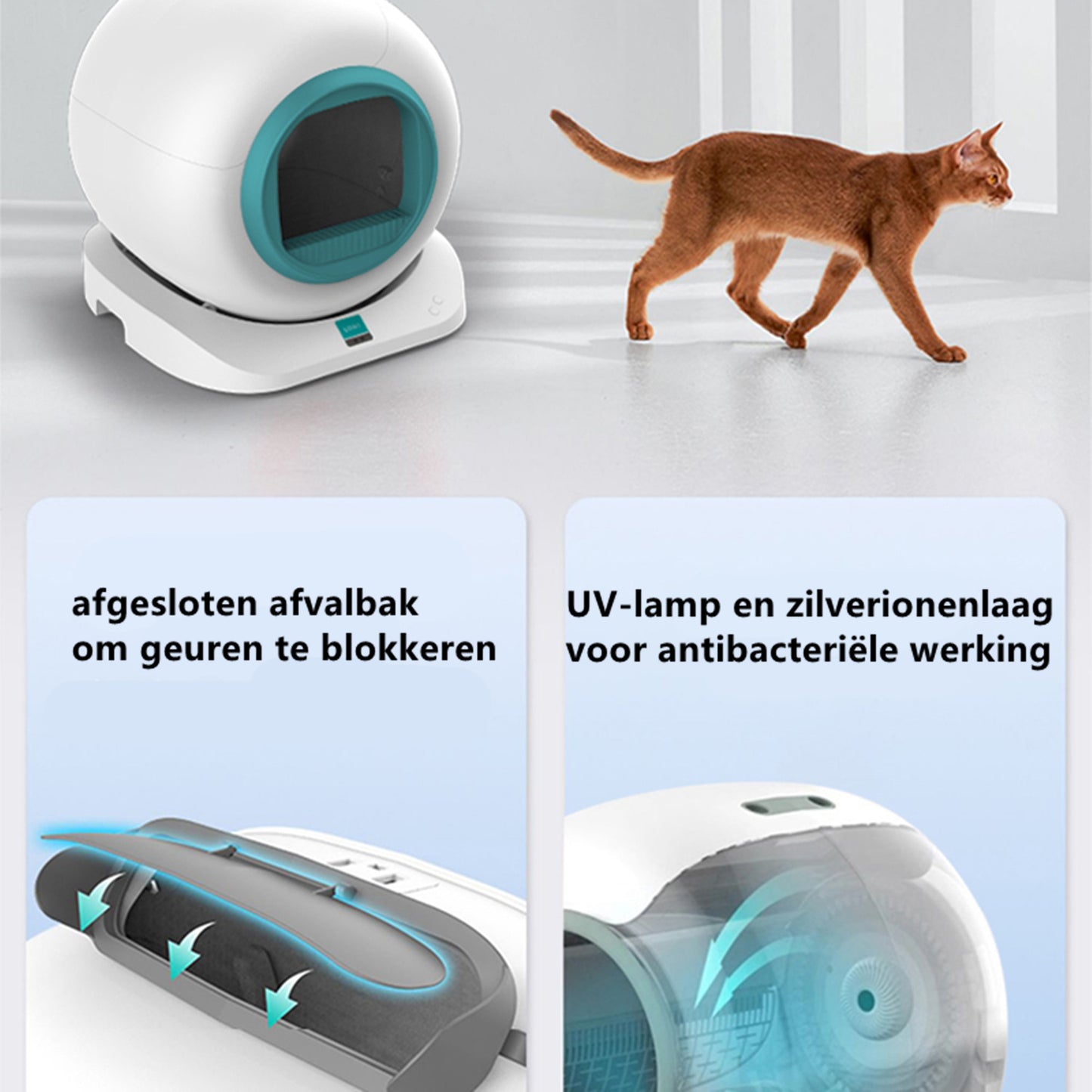 Tailfriends® Automatische Kattenbak - Zelfreinigende Kattenbak - Inclusief App-65L-groen/wit