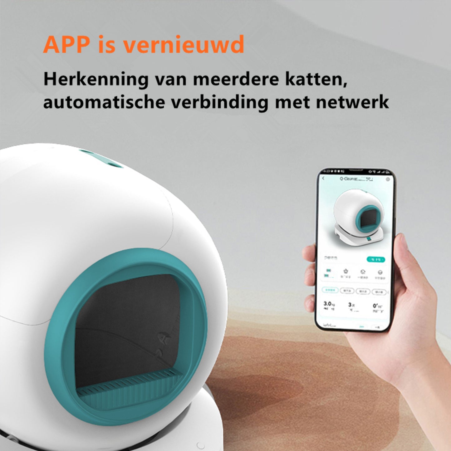 Tailfriends® Automatische Kattenbak - Zelfreinigende Kattenbak - Inclusief App-65L-groen/wit