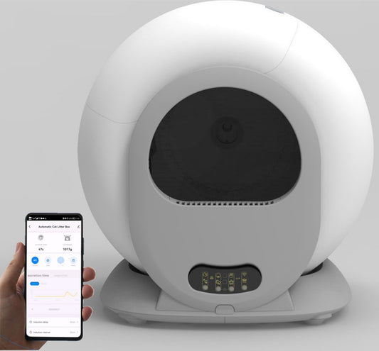 Tailfriends® Automatische Kattenbak - Zelfreinigende Kattenbak - Inclusief App-65L-grijs/wit