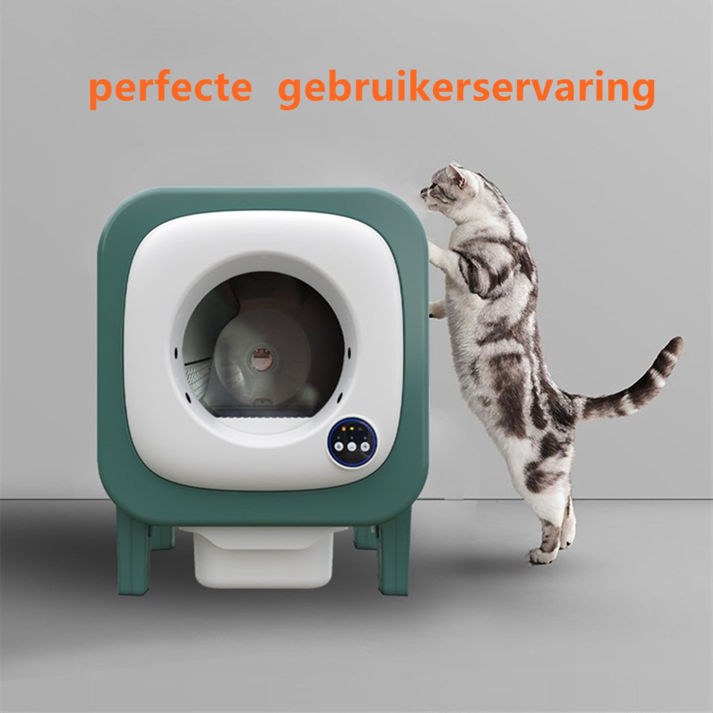 Tailfriends® Automatische Kattenbak - Zelfreinigende Kattenbak --ook geschikt voor grote katten kattenbak voor Maine Coons- Inclusief App-72L-groen/wit-WIFI-video